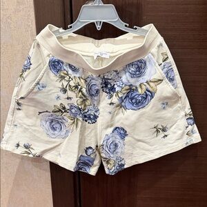 MONA LISA Cream and Blue Floral High Waist Shorts